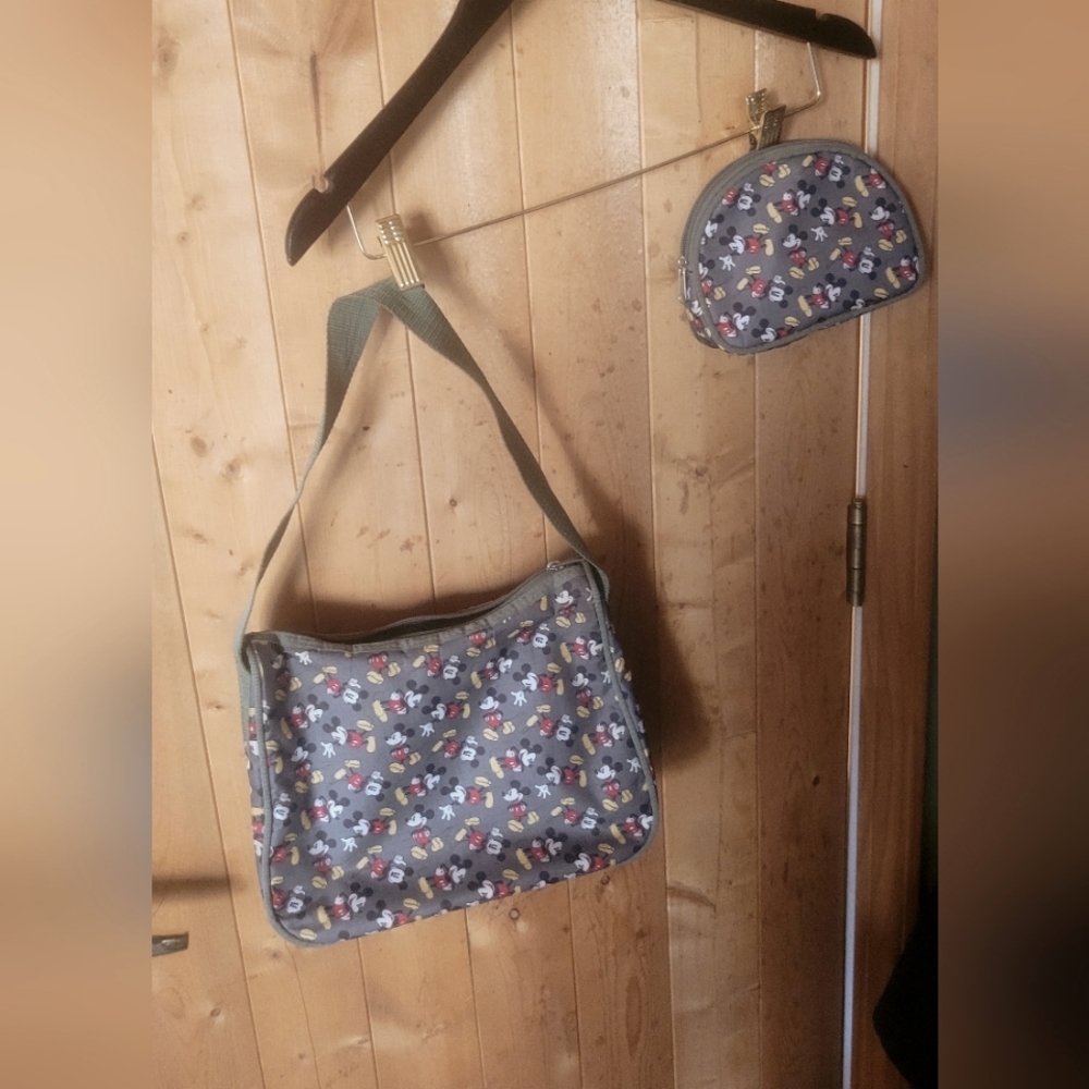 Nwot Disney's Mickey Mouse all-over print nylon bag & pouch set travel 2 piece